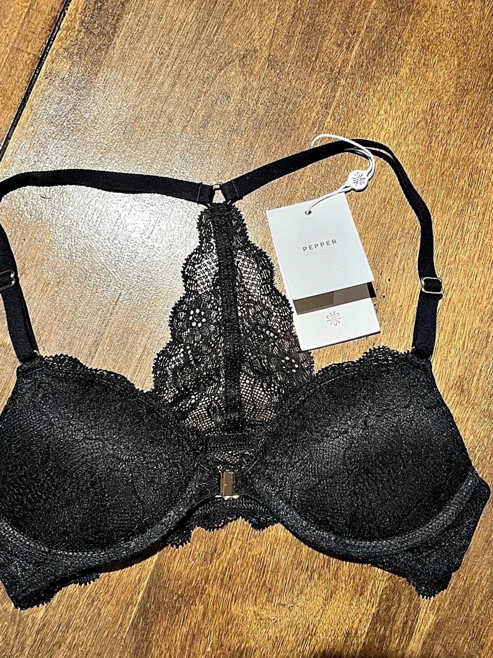 Pepper MVP Lace Racerback Bra Black 32AA NWT